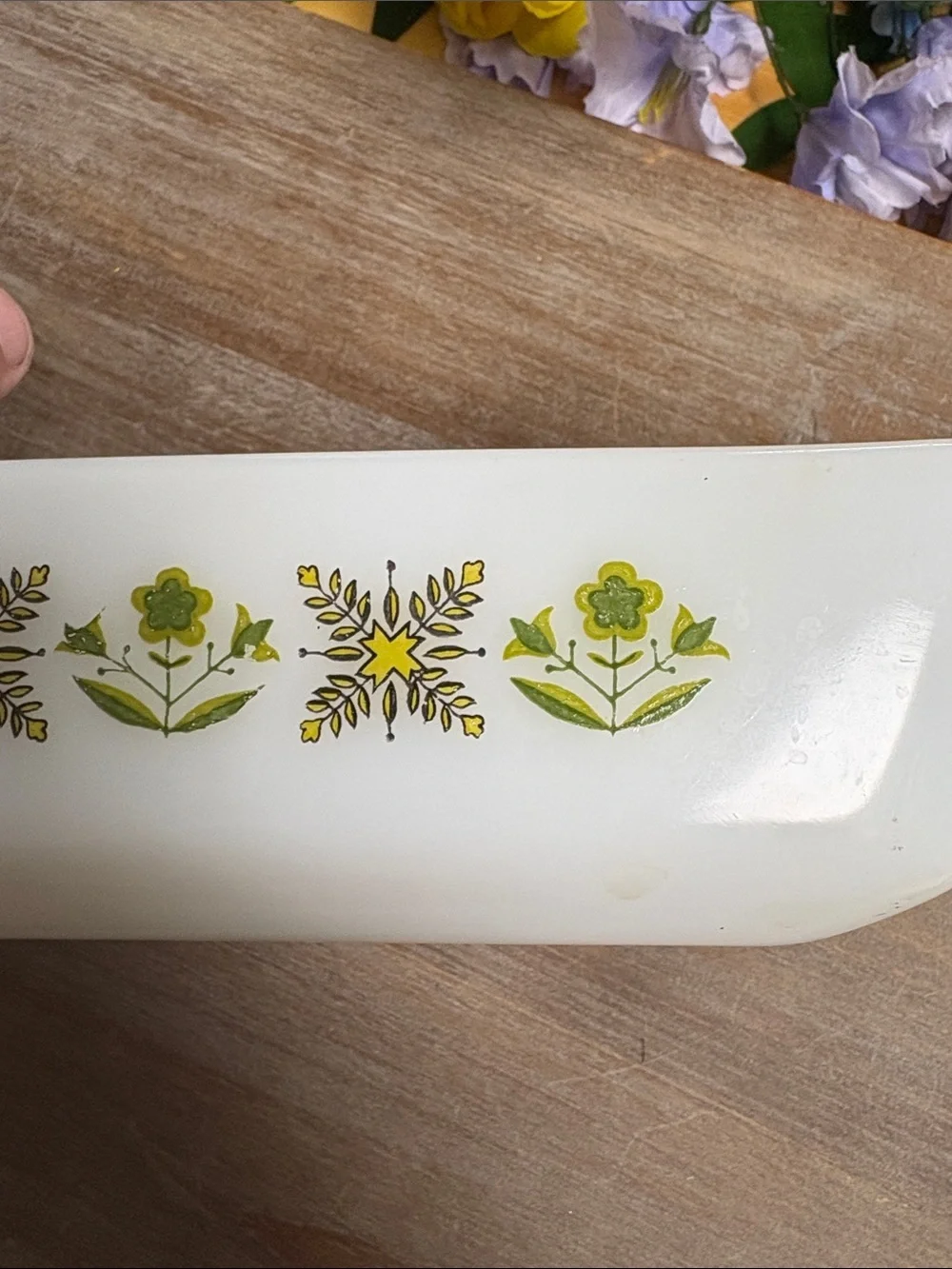 Anchor Hocking White Casserole Dish with Green Floral Border